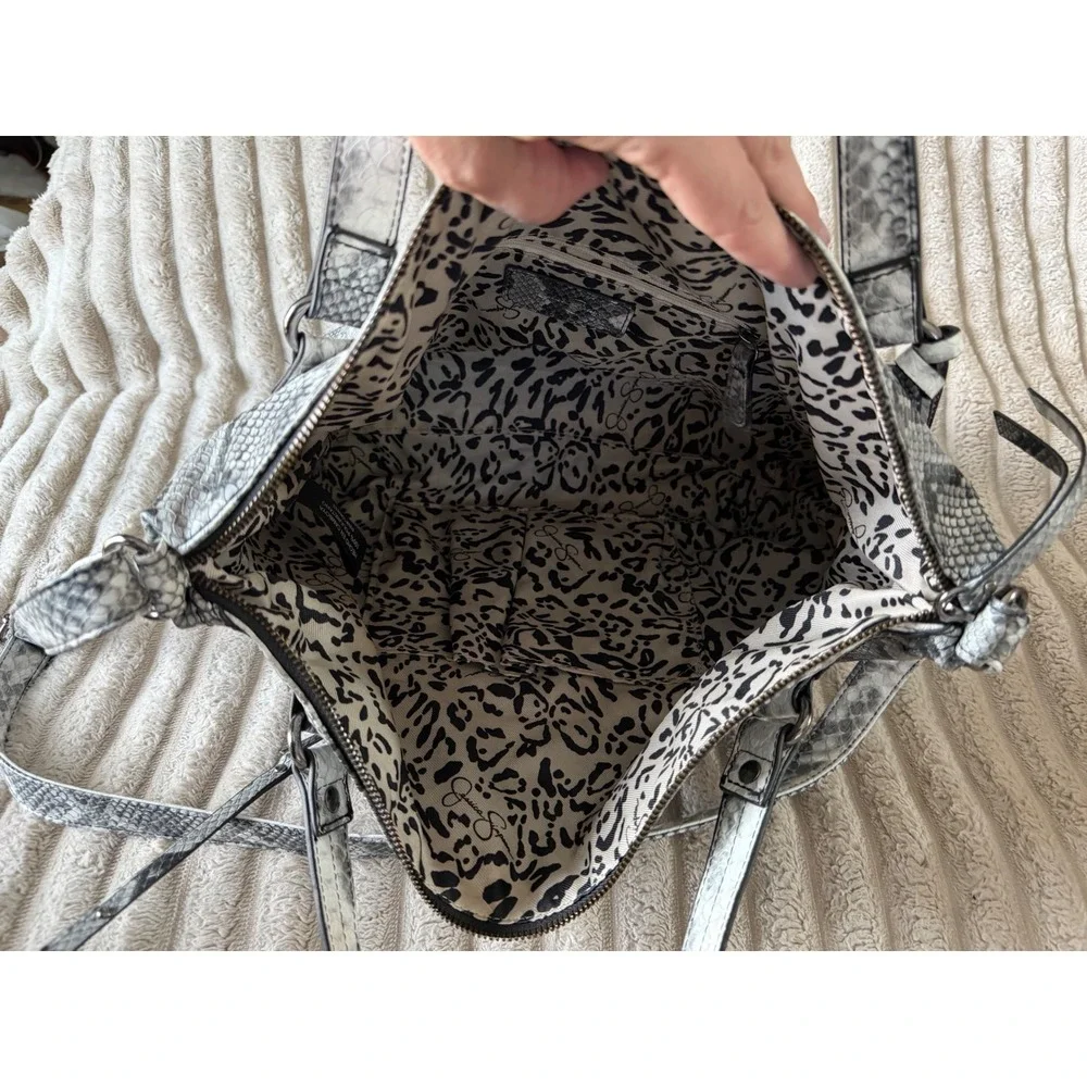 Jessica‎ Simpson Grey Snakeskin Print Tote Bag Crossbody Handbag JS Logo Charm